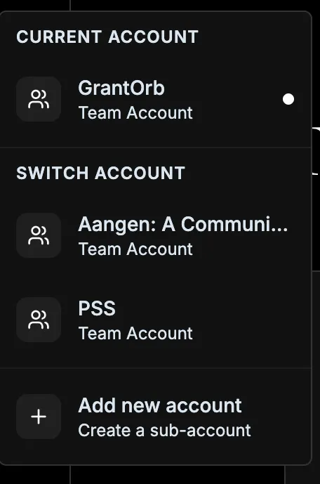 GrantOrb multi-client account switcher for grant consultants