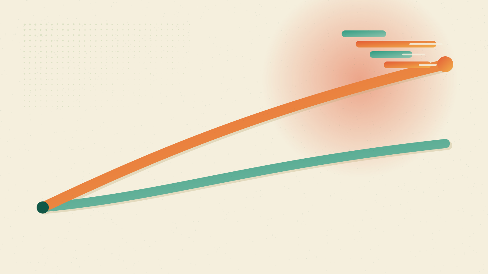 Risograph print: a sunset-orange path stepping upward through an open teal gate